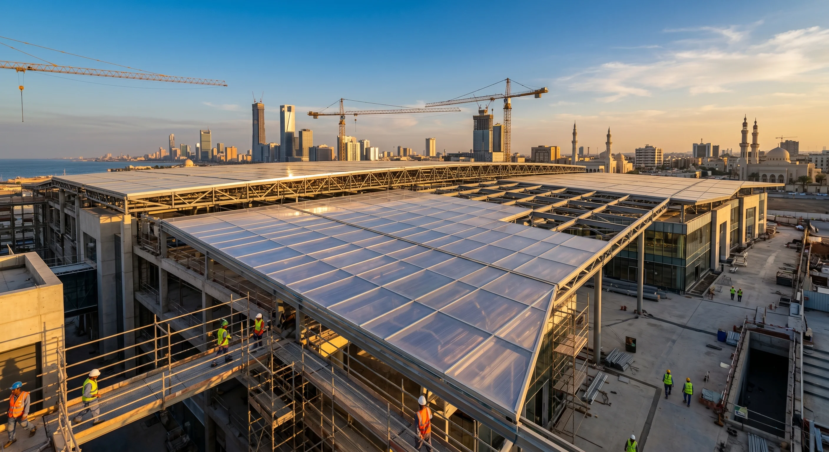 Polycarbonate roofing panels in Saudi Arabian construction project